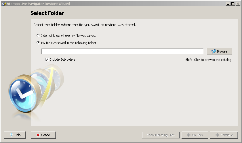 Live Navigator Restore di un file - Select Folder