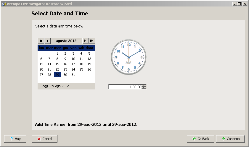 Live Navigator Restore di una cartella cancellata - Select Data and Time