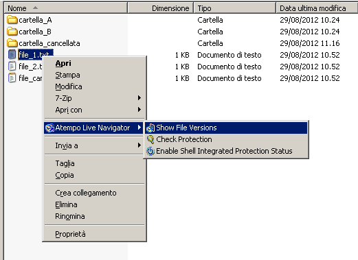 Live Navigator - Restore di una versione precedente di un file - Show File Versions